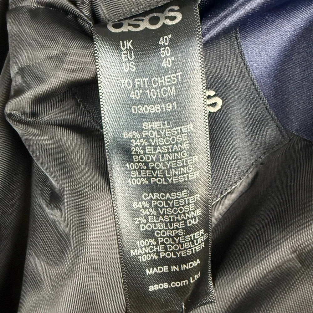 ASOS Tuxedo Blazer Mens 40 Navy Blue Satin Peak Lapel Formal Jacket Prom Wedding